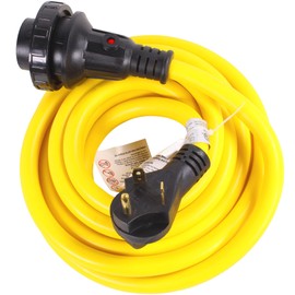 Journeyman-Pro 30A RV Power Extension Cord L530 Locking Female (Safety Yellow), Black Grip Handle w/Power Indicator - 15, 25, 50 Feet Length 125V - 30 AMP, TT-30P to L5-30R(Twist Lock), (25 Feet)