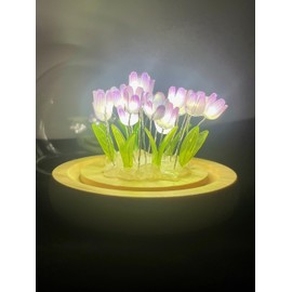 Hplvetoys 20 Tulips,Tulip Night Light LED Decoration Lamp,Glass Artificial Flower Bedroom Table Lamp (Purple)
