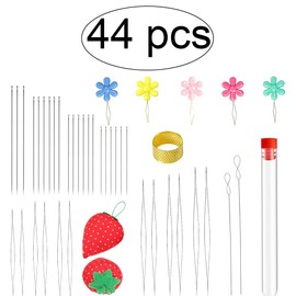 Dzsomt Bead Needle Set 44 Pieces Bead Needles for Threading Beads Bead Needle Thin Beads Needle Bead Ndeln Bead Threader Large Eye Beads Needles with Flower Pearl Threader and Thimble