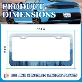 Mountains and Forest License Plate Frame - Silhouette of Forest License Plate Frame Cover Holder Aluminum Metal, Rust-Proof Waterproof Car Decorative Tag Frames for Standard Us 12x6 Inch