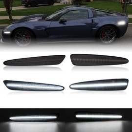 4PCS LED Side Marker Lights Compatible with Corvette C6 (2005-2013)/Z06/ZR1/Grand Sport/Z06 LED Sidemarker Fender Lamps Amber Red Turn Signal Lights Smoked Lens-White