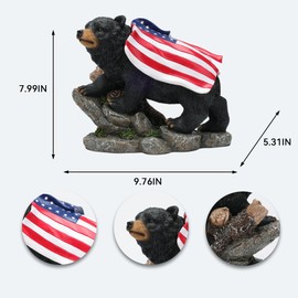 Suyorpe Garden Statue Bear,Solar American Flag Bear Outdoor Statue,4th of July Decorations,Bears Solar Light Outdoor Decor for Patio,Porch,Balcony,Yard,Lawn