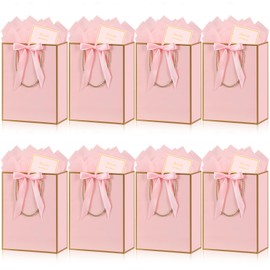 BBLIKE Gift Bags for Presents - 8 Pack Gift Bags with Bow Ribbon, Party Bags with Handles 10 Tissue Papers and 8 Cards for Weddings, Birthday, Party, Celebration, Christmas
