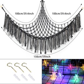 YELIENM Stuffed Animals Net or Hammock with LED Light, 59 inch Toy Hammock Net for Stuffed Animals Corner Hanging Stuffed Animal Storage Stuffed Animal Holder for Nursery Kids Bedroom… (Black)