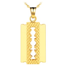 Feilok Men's Stainless Steel Necklace Chain 23" with Pendant Razor Blade Gold for Men Man Boys