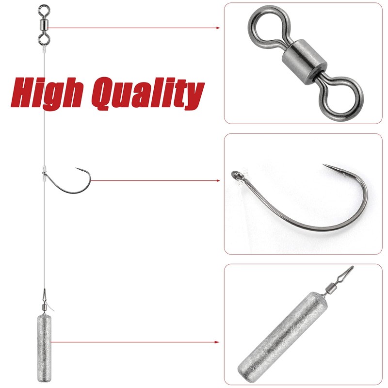 Dr.Fish 10 Pack Drop Shot Rig/Texas Rig with Rolling Barrel