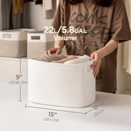 UBBCARE 4 Pack Shelf Baskets, Larger Woven Storage Baskets for Organizing(15''L x 10''W x 9''H), Basket Organizer for Dog Toys, Books, Clothes, Large Gift Basket, White