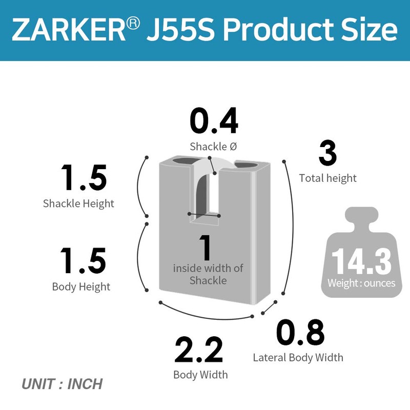 Zarker J55S keyed Alike Padlocks, Heavy Duty Stainless Steel Shackle