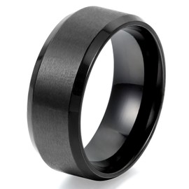 JewelryWe Jewellery 8 mm Men's Ring Wedding Engagement Wedding Rings Partner Rings Stainless Steel Ring Black Band Ring Size 49-74 with Gift Bag, Stainless Steel