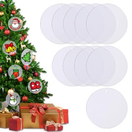 WLLHYF 10Pcs Acrylic Ornament Blanks 4 Inch Circle Clear Blanks Round Transparent Disc Blanks with Hole for DIY Keychain Vinyl Crafts Christmas Decor Engraving Painting