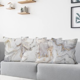ASDCXZ Marble Cushion Cover, 45 x 45 cm, Set of 4, Modern Lightweight Luxury White Gold Marble Texture Sofa Decorative Cushion Covers, Washable Polyester Flax Textile Upholstery Pillowcase