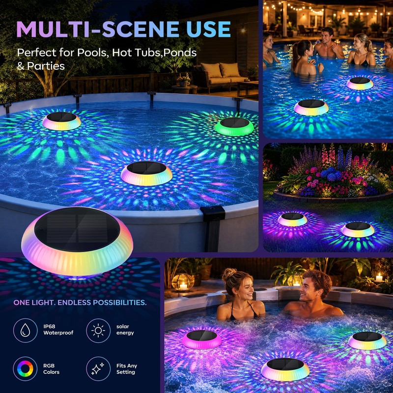 Solar Powered Floating Pool Lights with Rotating Motor – 7.6"