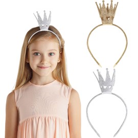 DiiWmme Princess Tiara and Fairy Wand Set for Girls Glitter Crown Star Wand Dress Up Accessories Gold Silver Shiny Birthday Party Headband Toddler Kids Costume Props (Style-2, One Size)