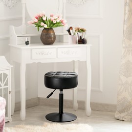 LUE BONA Adjustable Vanity Stool, 360 Swivel Chair for Makeup Room, Black Faux Leather Stool for Bathroom & Living Room