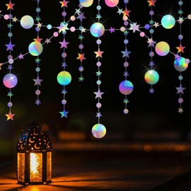 Round Paper Garland,13 Ft Iridescent Round Star Garland Colorful Glitter Paper Circle Dots Garland Hanging Streamer Garland Decoration Circle Dots Garland for Birthday Wedding Party Decoration