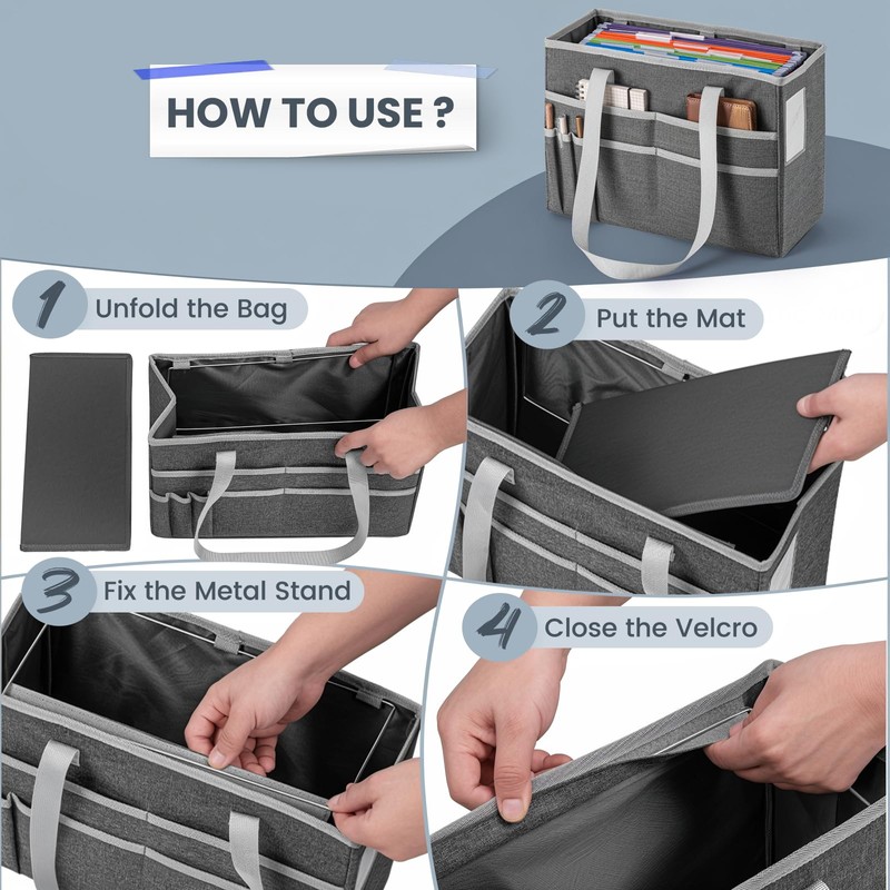 UNICITII File Organizer Box, Portable Tote Bag Hanging Filing Box