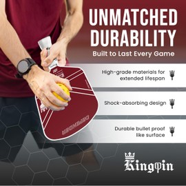 Kingpin Pickleball Paddle Defender 7.9 oz, Lightweight, T700 Dupont Kevlar Face Racket w/Polypropylene Honeycomb Core, Superior Grip | Outdoor & Sports Gear