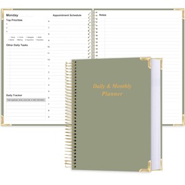 Qzyoneei Undated Daily Monthly Planner for 2025 2026 - A4 To Do List with Hourly Schedule, Hardcover Spiral Bound Daily Planner to Increase Focus, Stylish School/Office Supplies, 8.5" x 11", Green