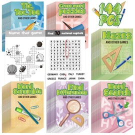 Mini Activity Books for Kids, Mini Fun and Games, Challenging Activities Include Mazes, Word Search, Word Scramble, Find Difference and More for Party Classroom Gifts Bag Stuffers (96, Classic)