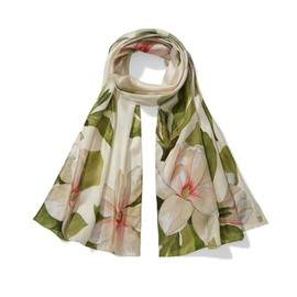 Metropolitan Museum of Art, Studies of Magnolia Oblong Scarf, 100% Silk, 72"" x 22"", Green, Cream, Peach
