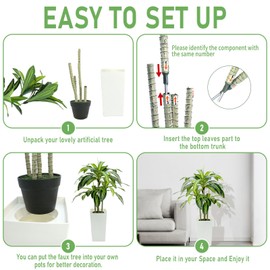 GOVIRAYE Dracaena Artificial Plant - 4ft Faux Tree with Planter White, UV-Resistant Tropical Faux Dracaena Tree Indoor for Home Decor, Bedroom, Living Room, Porch, Patio, Outdoor Housewarming Gift