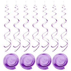 MECCANIXITY 30 Pcs Light Purple Party Hanging Swirls Double Strip Hanging Decorations 27.6 inch Foil Swirling Hanging Plastic Ceiling Streamers for Birthday Party with Hang Tag Hook