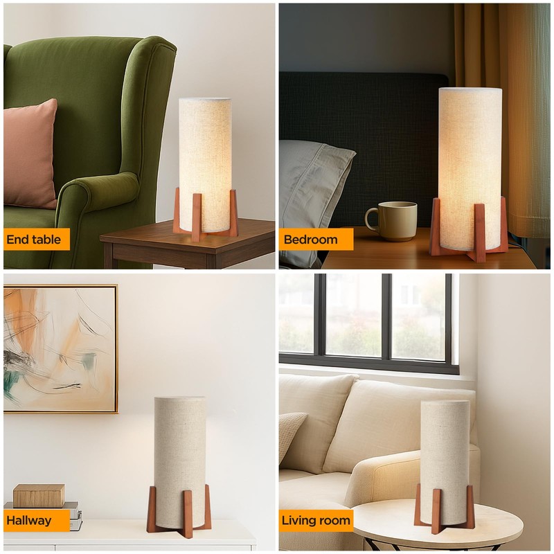 Fengarolam Modern Small Table Lamps, Nightstand Lamp with Linen Fabric