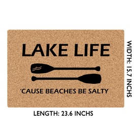 MjiejieM Funny Doormats Lake Life Cause Beaches Be Salty Welcome Mat for Entrance Way Rubber Back for Front Door Indoor Outdoor Cute Rugs 23.6"(L) x 15.7"(W)