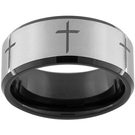 Christian Cross 10mm Black Tungsten Comfort Fit Ring Available in Sizes 5-15 (Full & Half Sizes) (14)