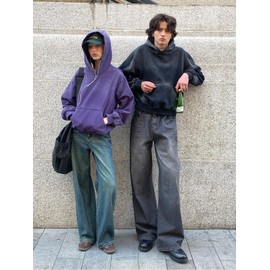 Adenorah Mens Oversized Hoodies Pullover Fall Acid Wash Plain Preppy Hoodies for Women Streetwear Aesthetic Cotton Hooded Sweatshirt, Black, Small