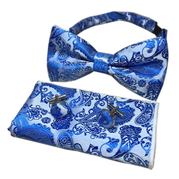 Men Big Boy Paisley Bow Tie Handkerchief Set Bowties Cufflinks