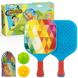 Foayex Kids Pickleball Paddles Set of 2, Lightweight Child-Size Rackets with Comfort Grip, Outdoor Toys for Yard Beach Pool Game, Birthday Gift for Toddler Boy Girl Ages 4 5 6 7 8 Year Old - Colorful