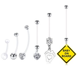 Funseedrr 6pcs Pregnancy Belly Bars Maternity Belly Button Bars Flexible Bioplast 14G 14/18/25/32/35/38mm Barbells Dangly Belly Button Piercing