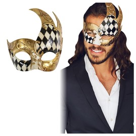 Luxury Mask® Masquerade Mask for Men Musical Checkered Vintage Design Mask for Mardi Gras, Prom and Masquerade Party - Black/Gold (Checkered)
