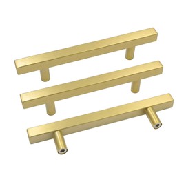 goldenwarm Brushed Brass Cabinet Handles Drawer Pulls - LS1212GD115 Modern Kitchen Cabinet Hardware Cupboard Drawer Handle Pull 4 in Hole Centers, 5 Pack