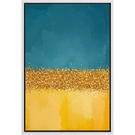MUDECOR Framed Canvas Print Wall Art Teal Gold Yellow Color Block Gradient Abstract Shapes Illustrations Modern Decorative Multicolor Relax/Calm for Living Room, Bedroom, Office - 24"x36" White