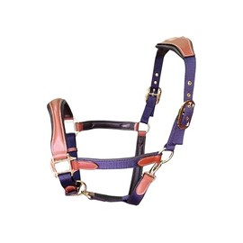 LEXNEL Leather Halter for Horses – Primium Leather Padded Nylon Halter, Adjustable Fit Leather Horse Halter with Brass Hardware for Ultimate Comfort & Style (Navy Blue, Full)