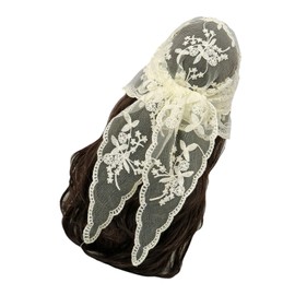 Zeizafa Embroidered Lace Triangle Scarf Flower Headband Lace Headscarf Bandana Headband Elegant Scarf Shawl 135x45cm for Woman