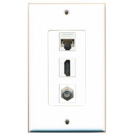 RiteAV 1 Port HDMI 1 Port Coax Cable TV- F-Type 1 Port Cat5e Ethernet White Wall Plate Oversized Jumbo MIDI