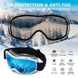 SPOSUNE OTG Ski Goggles Men Women, Over Glasses Anti Fog Snowboard Goggles, UV Protection Snow Goggles Skiing Goggles for Adult & Youth