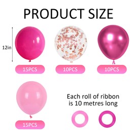 Pink Metallic Balloons, Pack of 50 Latex Helium Balloons, 12 Inch Rose Red Helium Balloons, Birthday Decoration, Girls, for Women, Princess Birthday, Baby Shower, Anniversary, Wedding Party, JGA