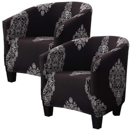 WOMACO Club Chair Slipcover Printed Stretch Armchair Tub/Round Barrel Swivel Chair Covers with Elastic Bottom Sofa Furniture Protector (2, A14)
