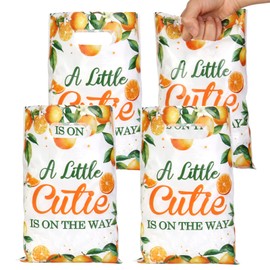 Serencatcher Little Cutie Baby Shower Decorations, 50pcs A Little Cutie Is on The Way Baby Shower Party Favor Bags Treat Candy Goodie Bags with Handles for Fruit Orange Theme Little Cutie Party Favors