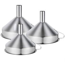 3PCS Small Kitchen Funnels, Wide Mouth Funnel with Grip, Food Grade Metal Cooking Funnel for Filling Bottles, No Spilling for Oil, Spices, Flask (4.3/5.1/5.9Inch)