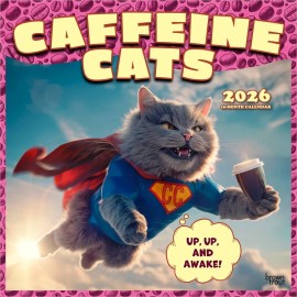 BrownTrout Caffeine Cats | 2026 12x24" Square Wall Calendar | Plastic-Free