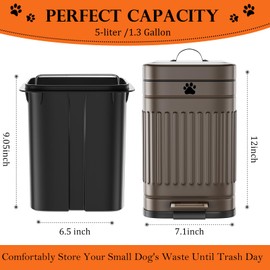 Kopuncare Dog Poop Trash Can Outside, 5L/1.3Gal Metal Dog Waste Trash Can with Lid, Foot Pedal, Dog Waste Container with 40 Waste Bags, Dog Poop Bucket with Lid Soft Close for Pet, Brown
