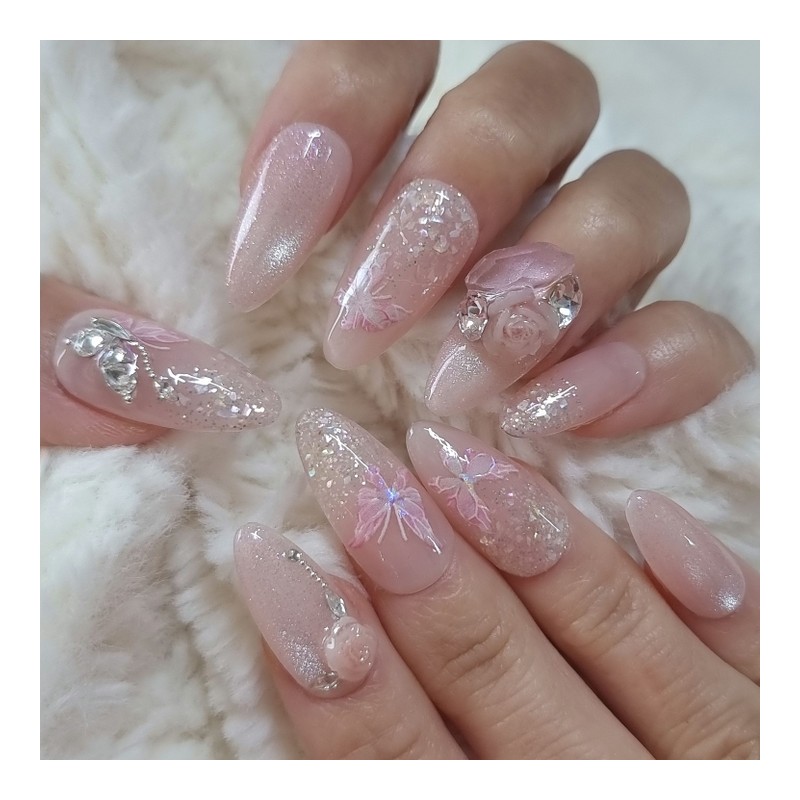 Pure Rose Pink Handmade Nail Tips - Long Ballerina /