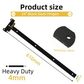 4pcs 24 inch Black Heavy Duty Barn Door Hinges, 4mm Thick Iron Barns Door Hinges with 28 Mounting Screws, T-Shaped Heavy Duty Hinges fits for Gates, Sheds, Barns, Garden gate, Garage Door