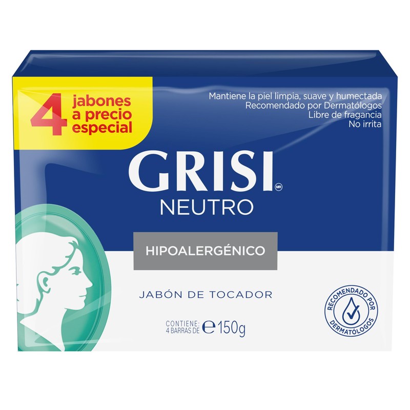 GRISI, Cuadripack Jabón Neutro | Limpia y suaviza la piel