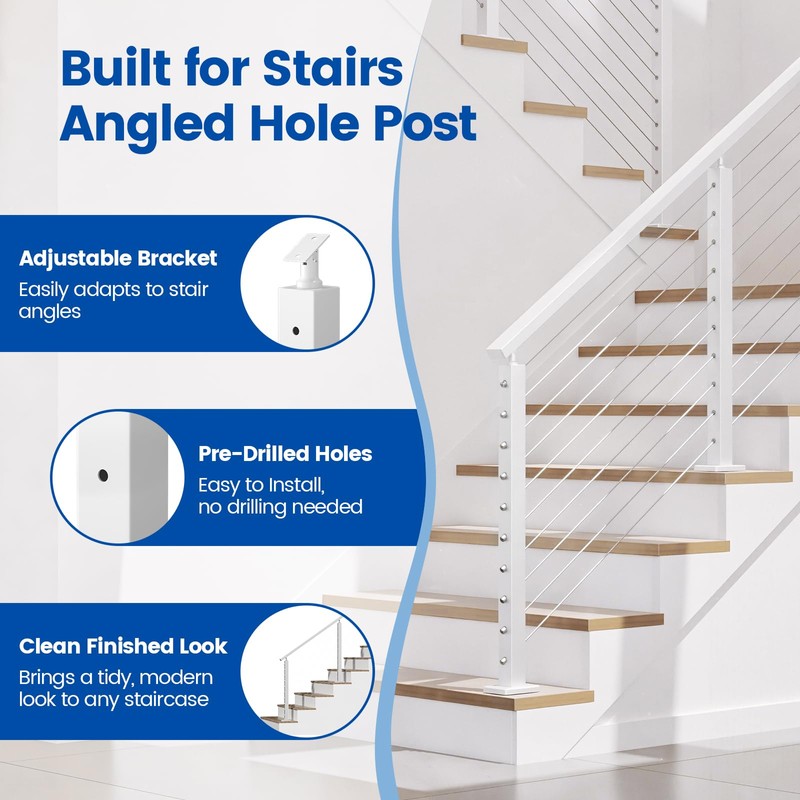 Muzata Stair Cable Railing Post 36 Inch for 25-35 Degrees
